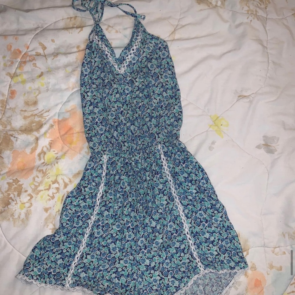 Blue and white romper